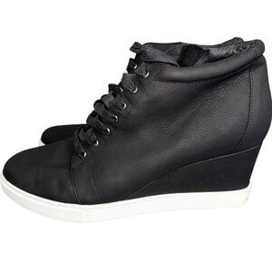 Caslon Shoes Womens 10M Black Wedge Sneakers Leather Upper Y2K Punk Boho Casual